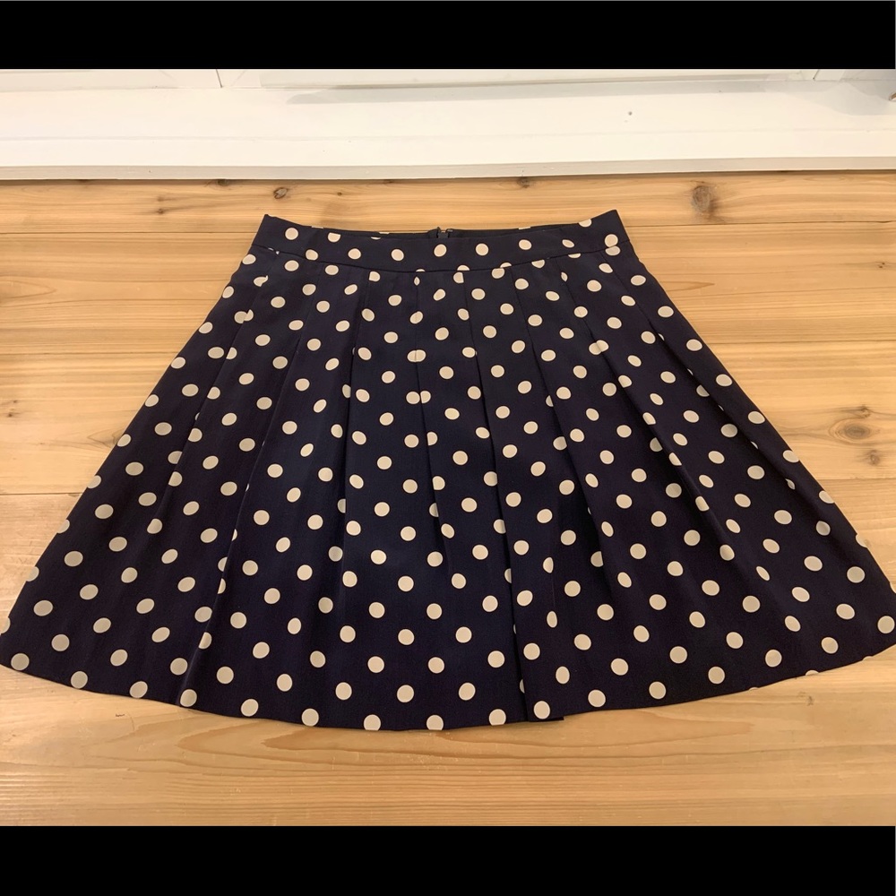 J.Crew Pleated Polka-Dot Silk Skirt, Deep Navy, 2